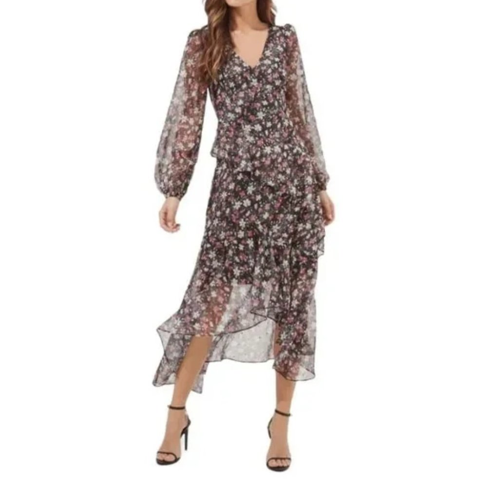 NWT ASTR the Label Fairfax Womens Floral Ruffled Midi Dress women's sz S